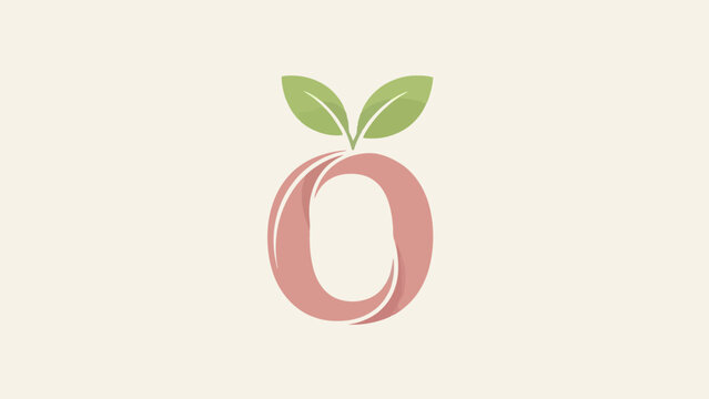 A delightful peach-shaped letter O icon with subtle green leaves, perfect for branding and design