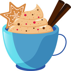 Christmas cup of cocoa with gingerbread and cinnamon
