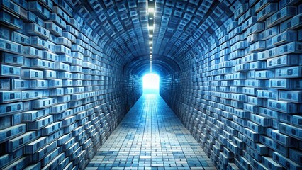Futuristic data tunnel with bright light