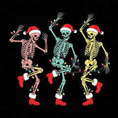 Dancing Christmas Skeletons Vector Design 
