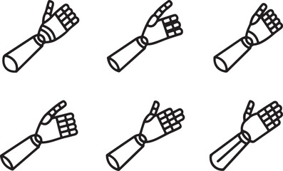 Prosthetic Arm Icons, Robotics Bionic Hand Line Art Symbol Set