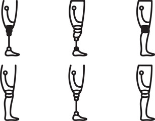 Prosthetic Leg Icons, Bionic Limb, Artificial Leg Line Art Set