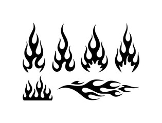 Collection of Black Flame Graphics and Tribal Fire Designs on White Background