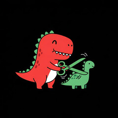 Funny T‑Rex Cutting Paper Dinosaur Vector | Hand‑Drawn Cartoon Design