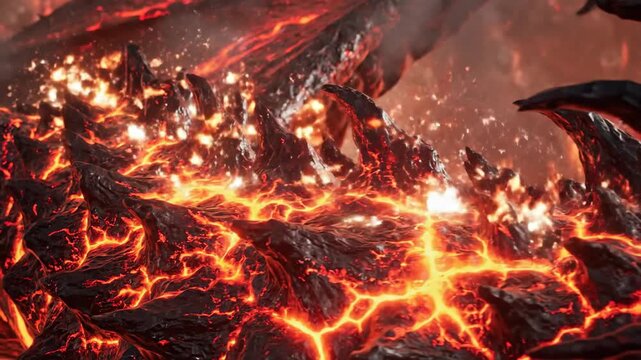 Fiery dragon scale texture with glowing lava detail - Powered by Adobe