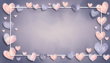 Delicate pastel watercolor hearts form an elegant frame, ideal for expressing love, crafting sentimental announcements, or celebrating special moments with gentle charm