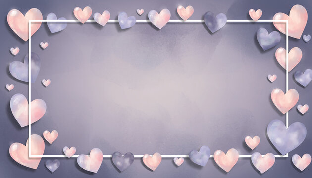 Delicate pastel watercolor hearts form an elegant frame, ideal for expressing love, crafting sentimental announcements, or celebrating special moments with gentle charm