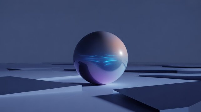 Abstract sphere with glowing lines on a futuristic geometric base - Powered by Adobe
