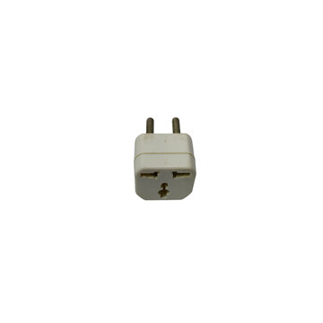 Universal multi-plug travel adaptor with AC socket, compact design for international use, safe, efficient, convenient power solution PNG background.