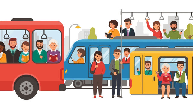 Diverse Commuters A Colorful Illustration of People Utilizing Public Transportation Options