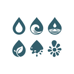 Set of Stylized Water Drop Icons and Liquid Symbols