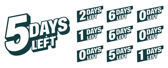 Countdown to promotion with days left tag design featuring bold numeric labels for limited time offers deadline reminders sale alerts and marketing visuals.