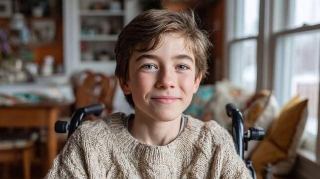 Family care for a child with disability in a wheelchair home environment close-up view smiling concept - Powered by Adobe