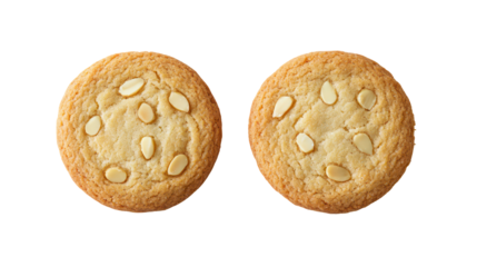 Two oval shaped almond cookies isolated on transparent background