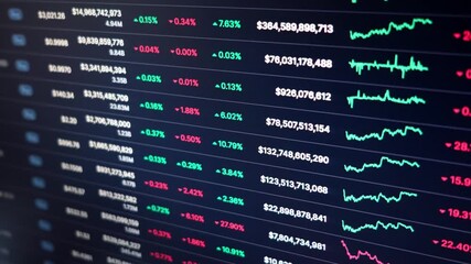 financial chart with moving up number in stock market ticker board on black monitor background - Powered by Adobe