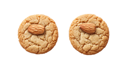 Two oval shaped almond cookies isolated on transparent background