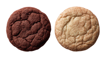 Two oval shaped cookies one dark brown and one light brown isolated on transparent background