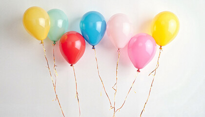 Colorful balloons against white wall for birthday photo zone celebration