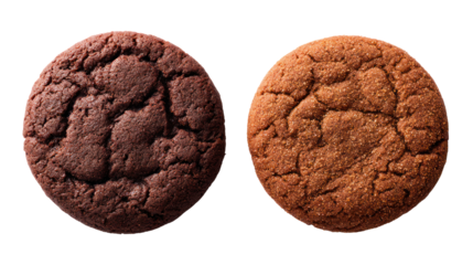 Two oval shaped cookies one dark chocolate and one plain isolated on transparent background