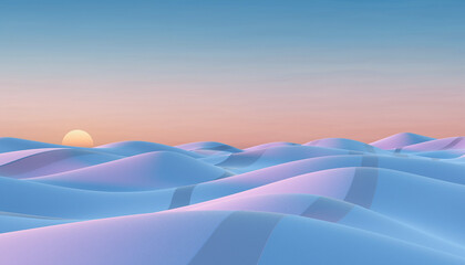 Serene Sunrise Over Gentle Pastel Dunes Under a Soft Sky, Digital Art Landscape