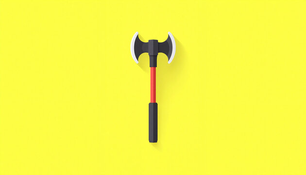 Minimalist ice-climbing axe silhouette on neon backdrop, winter sports concept