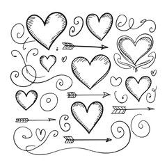 Hand-drawn Hearts and Arrows Doodle Collection