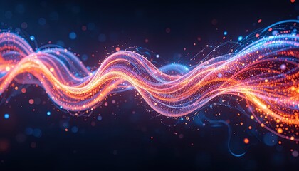 Fototapeta premium Dynamic glowing data stream perfect for tech backgrounds, futuristic designs, and modern presentations, conveying innovation, connectivity, and vibrant energy