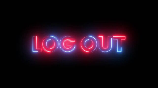 Glowing neon colorful log out text animation isolated on black background