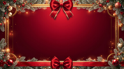 christmas background with red bow and golden ribbon