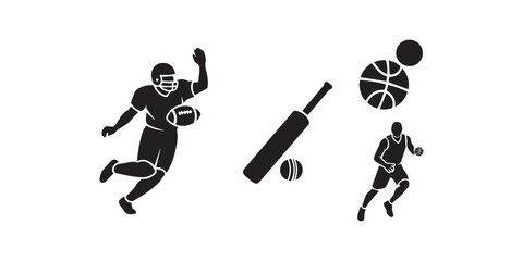 Collection of Sport Silhouette Illustration Vector Featuring American Football Cricket Basketball
