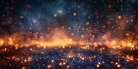 Naklejka premium Panoramic Golden Fireflies and Sparks Abstract Background with bokeh effect