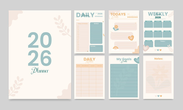Cute and minimalist bullet journal template. Printable Daily weekly planner pages vector illustration