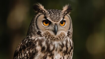 Fototapeta premium Majestic Eagle Owl Portrait with Intense Orange Eyes.