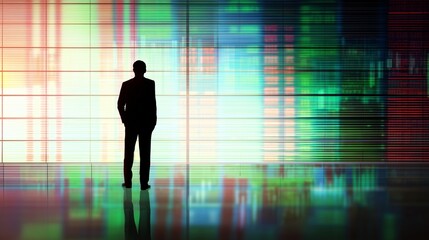 Fototapeta premium Person in front of a colorful wall