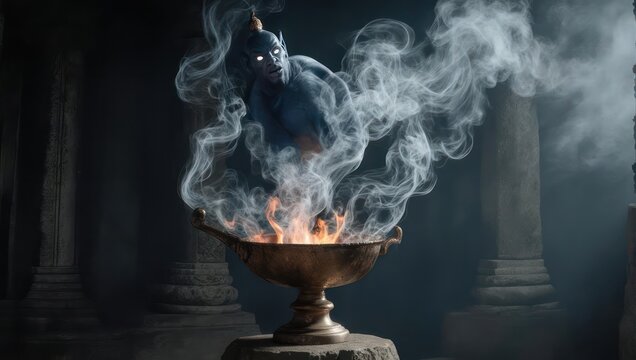Eerie Ritual - Smoke and Shadowy Figure Emerging from a Brazier.