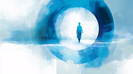 Solitary Figure in Blue Enclosure