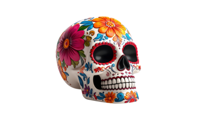 Decorated Sugar Skull With Flowers On Black Background For Day Of The Celebrations And Halloween Decorations And Holiday Events