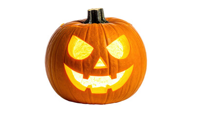 Obraz premium Illuminated Jack O Lantern With Carved On Transparent Background For Halloween Decorations And Spooky Holiday Celebrations
