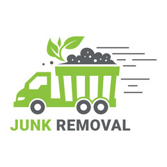 Modern and eco-friendly junk removal service logo design featuring a green truck