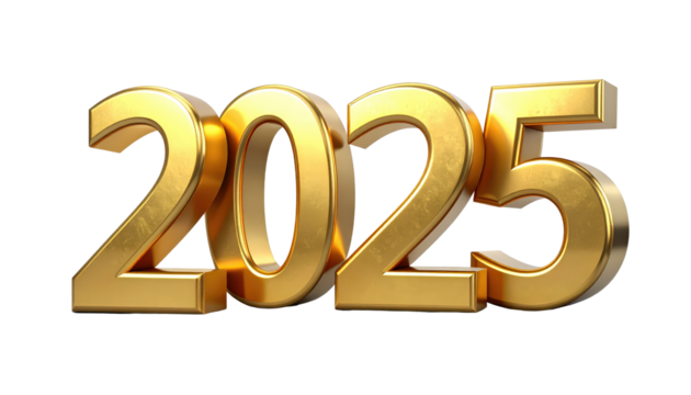 Golden New Year Numbers Isolated On Transparent Background Shiny Metallic Texture For Holiday Greetings And Celebrations Designs