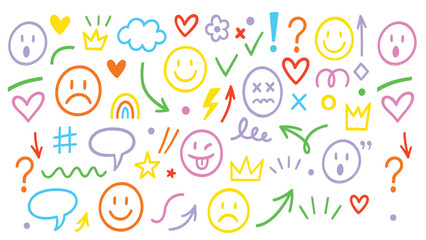 Colorful Hand Drawn Doodle Symbols and Creative Sketch Elements Vector