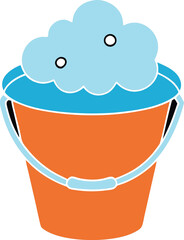 Orange bucket with blue suds foam. isolated on transparent background