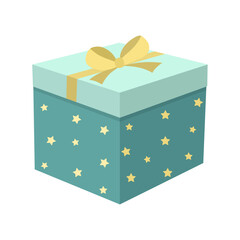Cute gift box with a bow and stars. Vector illustration.