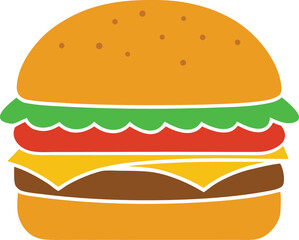 Simple cartoon hamburger image isolated on transparent background