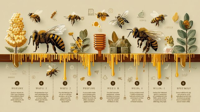 Detailed Infographic on Honey Bee Life Cycle and Honey Production Process