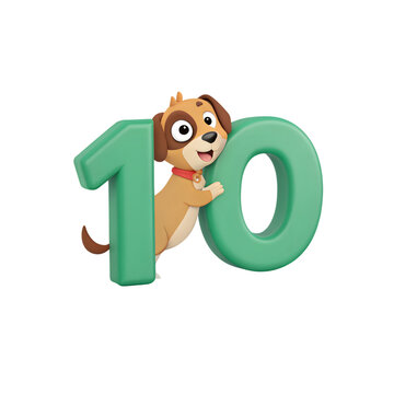 cute dog cartoon number with10 and playful characters