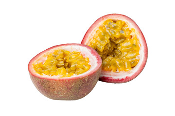 High-resolution photograph of fresh passion fruit isolate on white, taken with a high-resolution 45MP camera