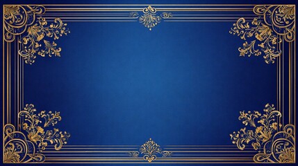 Obraz premium Elegant dark blue frame with golden floral filigree corners and borders