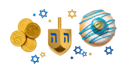 Hanukkah Symbols 3d rendered, isolated on transparent background