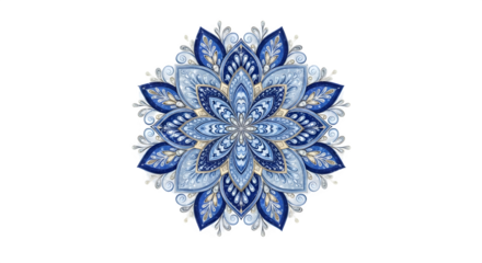 Blue Floral Mandala, isolated on transparent background